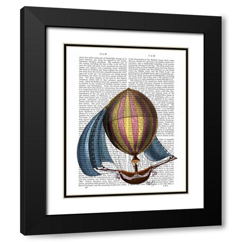 AirShip with Blue Sails Black Modern Wood Framed Art Print with Double Matting by Fab Funky
