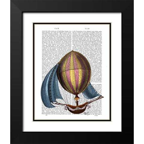AirShip with Blue Sails Black Modern Wood Framed Art Print with Double Matting by Fab Funky