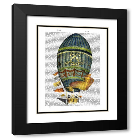 Blue Cylindrical Hot Air Balloon Black Modern Wood Framed Art Print with Double Matting by Fab Funky