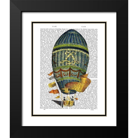 Blue Cylindrical Hot Air Balloon Black Modern Wood Framed Art Print with Double Matting by Fab Funky