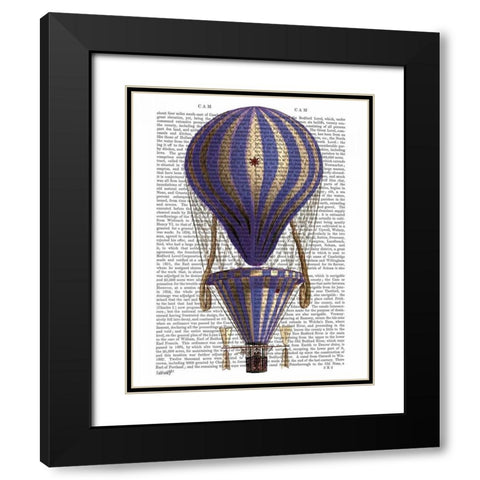Tiered Hot Air Balloon Blue Black Modern Wood Framed Art Print with Double Matting by Fab Funky