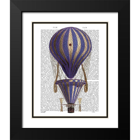 Tiered Hot Air Balloon Blue Black Modern Wood Framed Art Print with Double Matting by Fab Funky