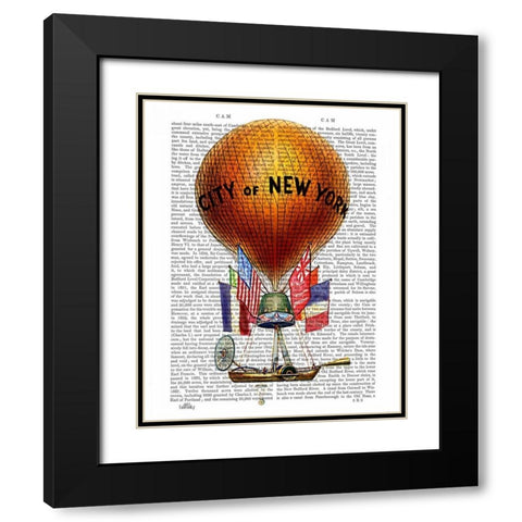 City of New York Hot Air Balloon Black Modern Wood Framed Art Print with Double Matting by Fab Funky