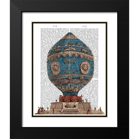 Montgolfier Aerostatique Hot Air Balloon Black Modern Wood Framed Art Print with Double Matting by Fab Funky