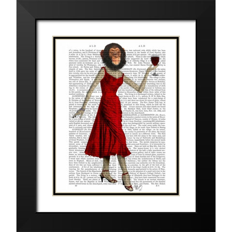 Chimp With Wine Black Modern Wood Framed Art Print with Double Matting by Fab Funky