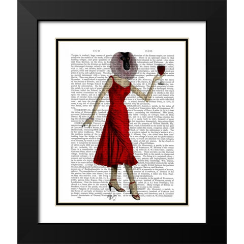 Monkey with Wine Black Modern Wood Framed Art Print with Double Matting by Fab Funky