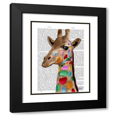 Multicoloured Giraffe Black Modern Wood Framed Art Print with Double Matting by Fab Funky