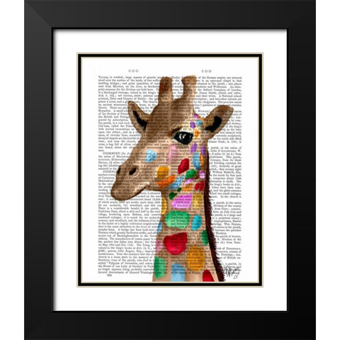 Multicoloured Giraffe Black Modern Wood Framed Art Print with Double Matting by Fab Funky