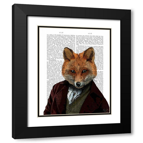 Fox Portrait 2 Black Modern Wood Framed Art Print with Double Matting by Fab Funky