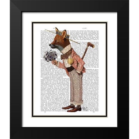 Fox in Boater Black Modern Wood Framed Art Print with Double Matting by Fab Funky