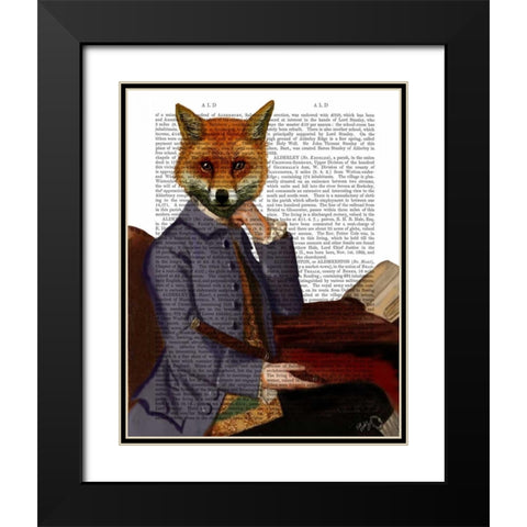 Fox With Flute Black Modern Wood Framed Art Print with Double Matting by Fab Funky