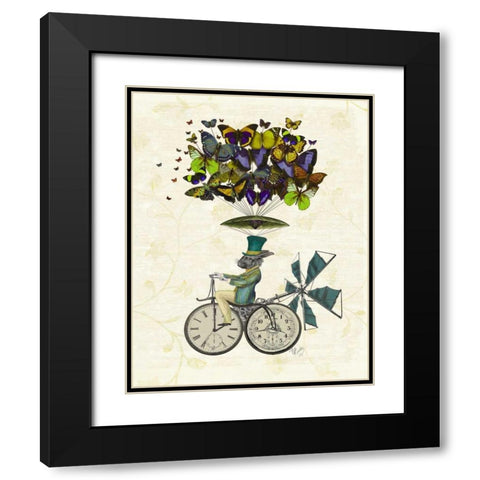 Time Flies Rabbit Black Modern Wood Framed Art Print with Double Matting by Fab Funky