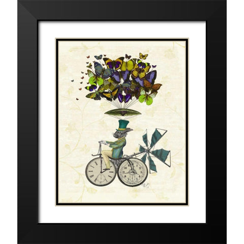 Time Flies Rabbit Black Modern Wood Framed Art Print with Double Matting by Fab Funky