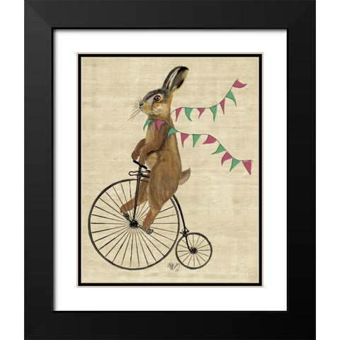 Rabbit On Penny Farthing Black Modern Wood Framed Art Print with Double Matting by Fab Funky