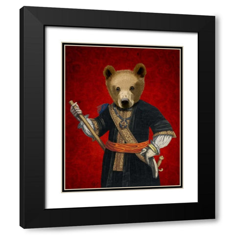 Bear in Blue Robes Black Modern Wood Framed Art Print with Double Matting by Fab Funky