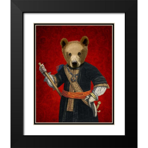 Bear in Blue Robes Black Modern Wood Framed Art Print with Double Matting by Fab Funky