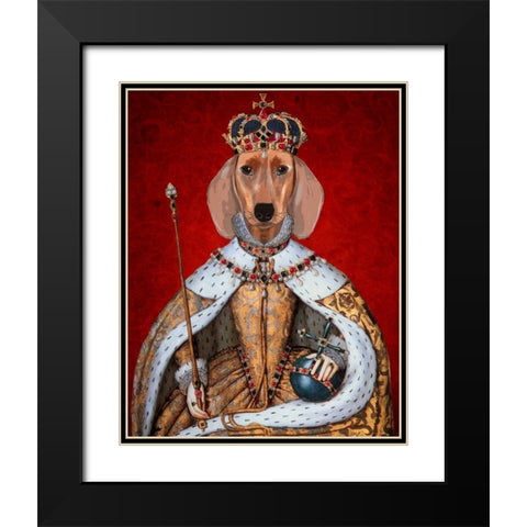 Dachshund Queen Black Modern Wood Framed Art Print with Double Matting by Fab Funky