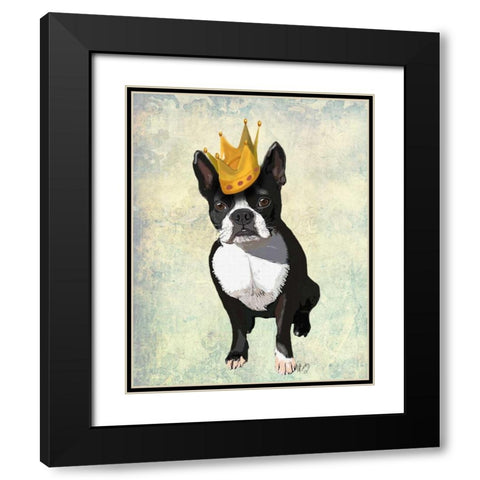 Boston Terrier and Crown Black Modern Wood Framed Art Print with Double Matting by Fab Funky