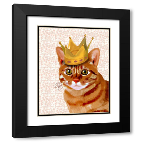 Ginger Cat with Crown Portrait Black Modern Wood Framed Art Print with Double Matting by Fab Funky
