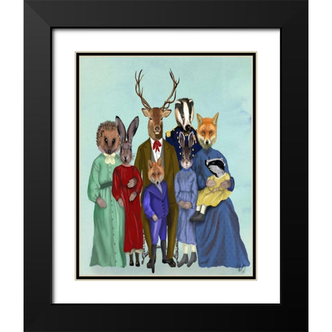 Woodland Family Black Modern Wood Framed Art Print with Double Matting by Fab Funky