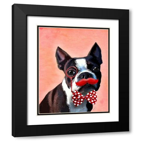 Boston Terrier Portrait with Red Bow Tie and Moustache Black Modern Wood Framed Art Print with Double Matting by Fab Funky