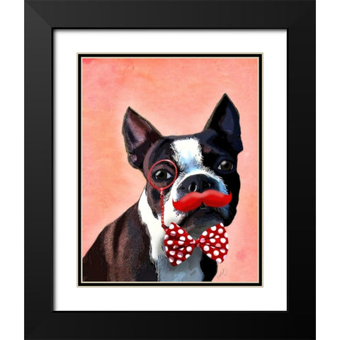 Boston Terrier Portrait with Red Bow Tie and Moustache Black Modern Wood Framed Art Print with Double Matting by Fab Funky