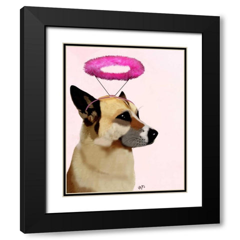 Dog with Pink Halo Black Modern Wood Framed Art Print with Double Matting by Fab Funky