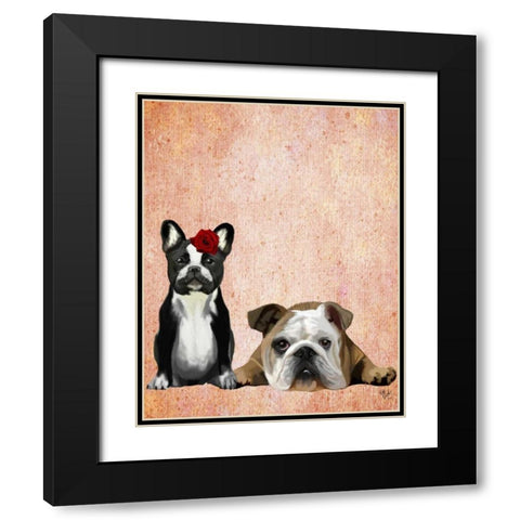 French Bulldog and English Bulldog Black Modern Wood Framed Art Print with Double Matting by Fab Funky
