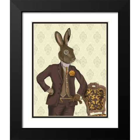 Dapper Hare Black Modern Wood Framed Art Print with Double Matting by Fab Funky