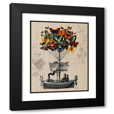 Butterfly Airship Black Modern Wood Framed Art Print with Double Matting by Fab Funky