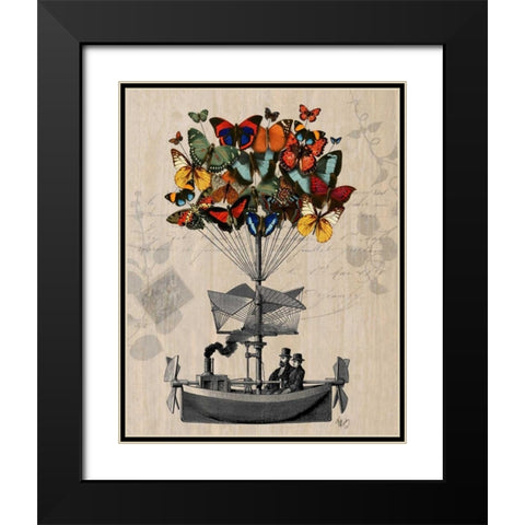 Butterfly Airship Black Modern Wood Framed Art Print with Double Matting by Fab Funky