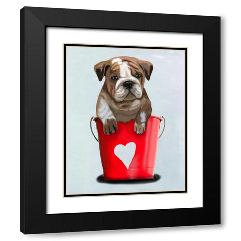 Bulldog Bucket Of Love Red Black Modern Wood Framed Art Print with Double Matting by Fab Funky