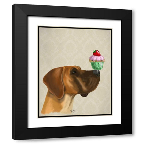 Great Dane and Cupcake Black Modern Wood Framed Art Print with Double Matting by Fab Funky