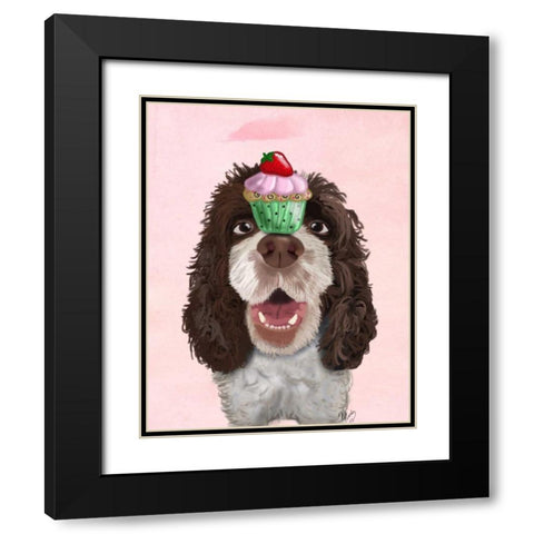 Springer Spaniel with Cupcake Black Modern Wood Framed Art Print with Double Matting by Fab Funky