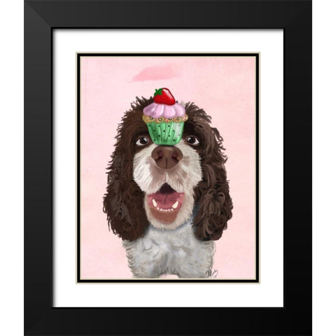 Springer Spaniel with Cupcake Black Modern Wood Framed Art Print with Double Matting by Fab Funky