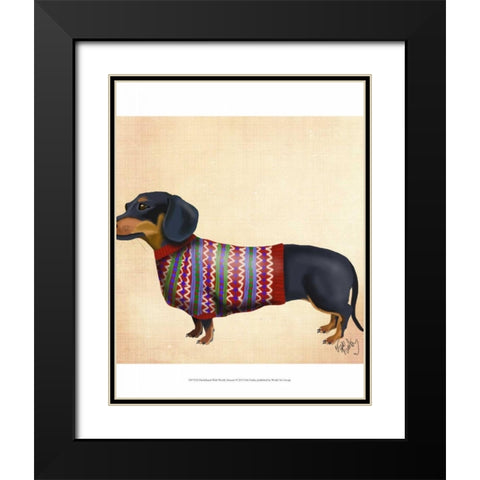 Dachshund With Woolly Sweater Black Modern Wood Framed Art Print with Double Matting by Fab Funky