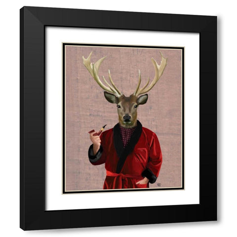 Deer in Smoking Jacket Black Modern Wood Framed Art Print with Double Matting by Fab Funky