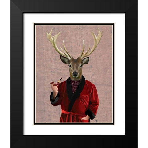 Deer in Smoking Jacket Black Modern Wood Framed Art Print with Double Matting by Fab Funky