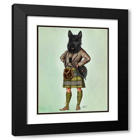 Scottish Terrier in Kilt Black Modern Wood Framed Art Print with Double Matting by Fab Funky