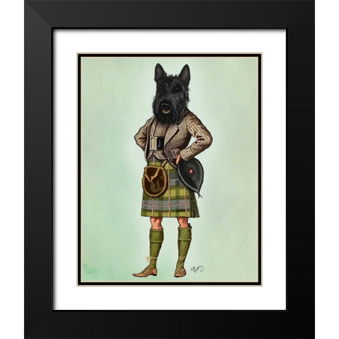 Scottish Terrier in Kilt Black Modern Wood Framed Art Print with Double Matting by Fab Funky