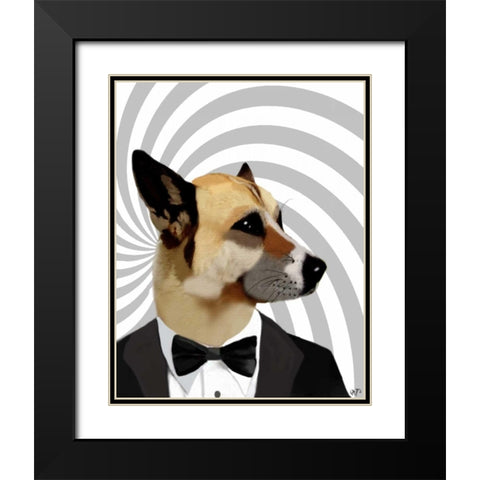 Debonair James Bond Dog Black Modern Wood Framed Art Print with Double Matting by Fab Funky