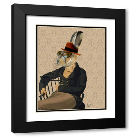 Horatio Hare on Chair Black Modern Wood Framed Art Print with Double Matting by Fab Funky