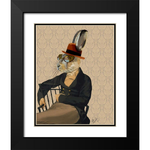 Horatio Hare on Chair Black Modern Wood Framed Art Print with Double Matting by Fab Funky