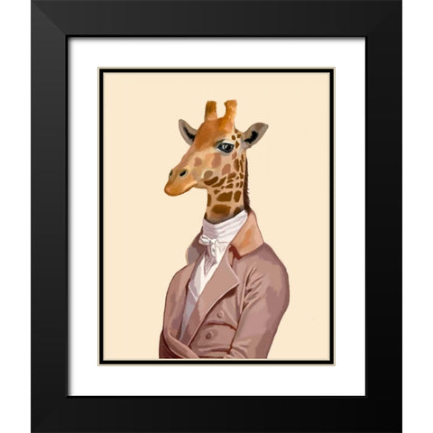 Regency Giraffe Black Modern Wood Framed Art Print with Double Matting by Fab Funky