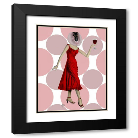 Monkey in Red Dress with wine Black Modern Wood Framed Art Print with Double Matting by Fab Funky