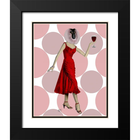 Monkey in Red Dress with wine Black Modern Wood Framed Art Print with Double Matting by Fab Funky