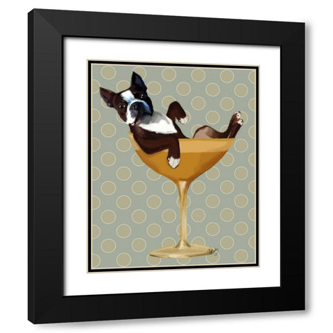 Boston Terrier in Cocktail Glass Black Modern Wood Framed Art Print with Double Matting by Fab Funky