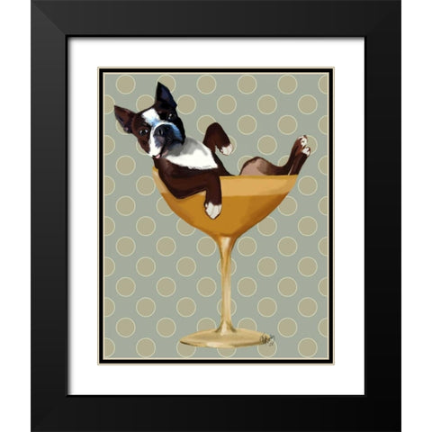 Boston Terrier in Cocktail Glass Black Modern Wood Framed Art Print with Double Matting by Fab Funky