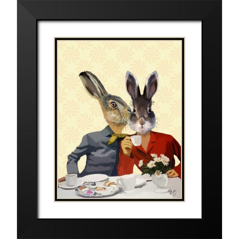 Ladies Gossiping Black Modern Wood Framed Art Print with Double Matting by Fab Funky