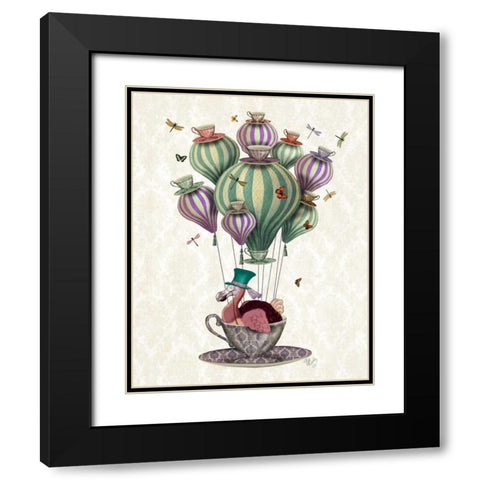 Dodo Balloon with Dragonflies Black Modern Wood Framed Art Print with Double Matting by Fab Funky